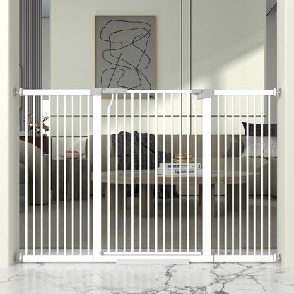 41" Extra Tall Cat Gate for Doorway, 49.2-54.7 Metal Pet Baby Safe Gate, Extra Wide Pressure Mounted Child Door with Expansion Kit, No Drilling No Climb Cat Fence Indoor, Tall Dog Gate, White
