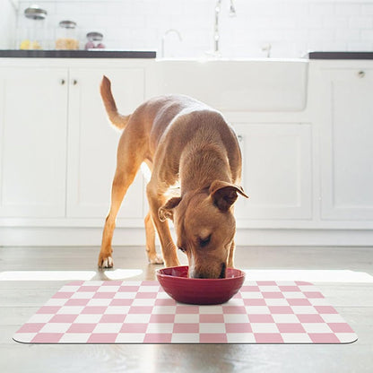 CooRug Checkered Dog Food Mat, Absorbent Leak-Proof Pet Feeding Mat, Quick Dry Cat Food Mat for Messy Drinkers 12" x 20" Khaki