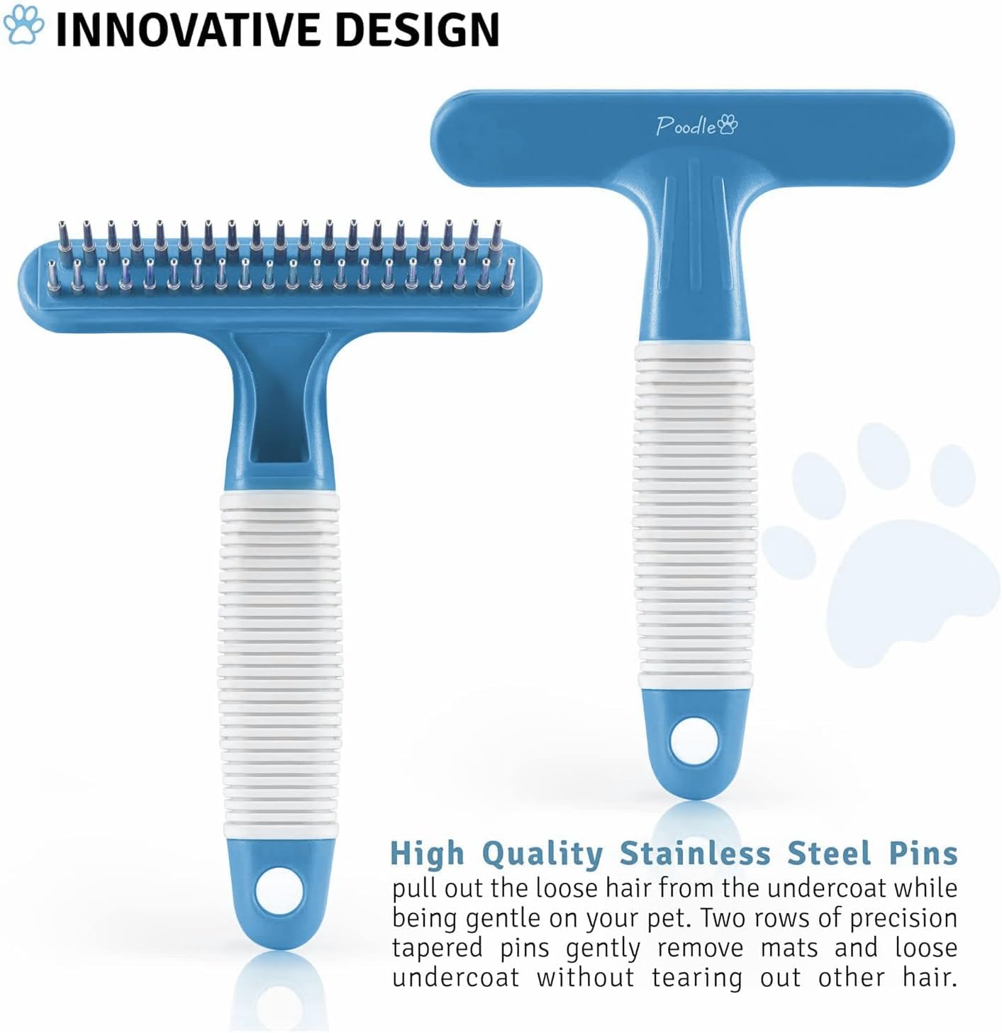 POODLIE Poodle Pet Dog Grooming Rake| Dematting Tool with Stainless Steel Shedding Comb for Pets | 2 Rows of Pins Gently Remove Loose or Tangled Hair from Undercoat | Purple Handle