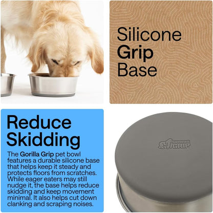 GORILLA GRIP Dog Bowls, Food Grade 304 Stainless Steel, Holds 2 Cups Each (16 fl oz) Food and Water Bowl for Feeding Dogs and Cats, Dishwasher Safe, Rust Resistant, BPA Free Rubber Base Set of 2 Black