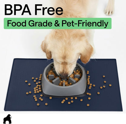 GORILLA GRIP 100% Waterproof Raised Edge BPA Free Silicone Pet Feeding Mat, Dog Cat Food Mats Contain Spills Protects Floors, Placemats for Cats and Dogs Water Bowl, 18.5x11.5, Gray