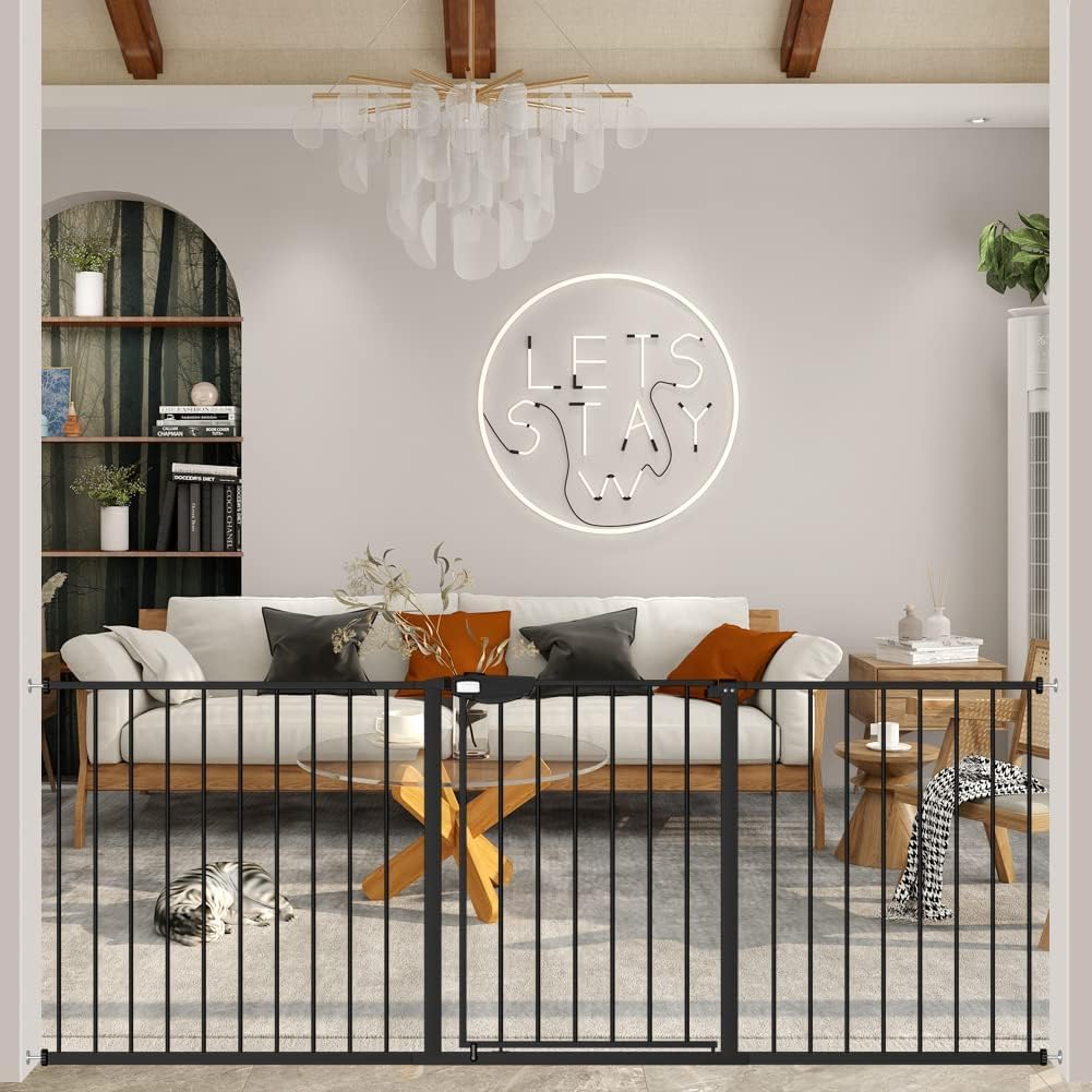 DEARBB Triple Lock Baby Gate for Stairs Doorways and House 31" to 86" Extra Wide Pressure Mounted Easy Walk Through Auto Close Safety Pet Gate White 49.21-67.32"