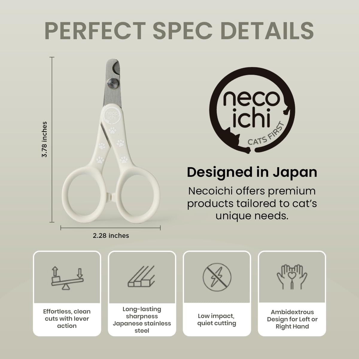 Necoichi Purrcision Feline Nail Clipper | Lever Principle Cat Nail Clipper | Butter-Smooth Cuts | Made in Japan, Seki Swordsmith Craftsman | Stainless Steel Cat Claw Trimmer for Indoor Cats (White)