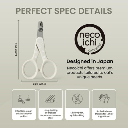 Necoichi Purrcision Feline Nail Clipper | Lever Principle Cat Nail Clipper | Butter-Smooth Cuts | Made in Japan, Seki Swordsmith Craftsman | Stainless Steel Cat Claw Trimmer for Indoor Cats (White)