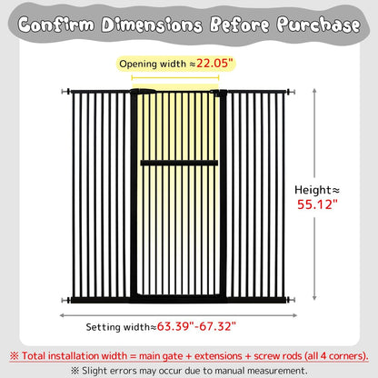 Lumizone Extra Tall Cat Gate 61.02" High Pressure Mounted Extra Wide 30.12"-34.05" (17Sizes) 1.37" Gap No Drilling Auto-Close Tall Pet Gate for Dogs (Black, 30.12"-34.05" W)
