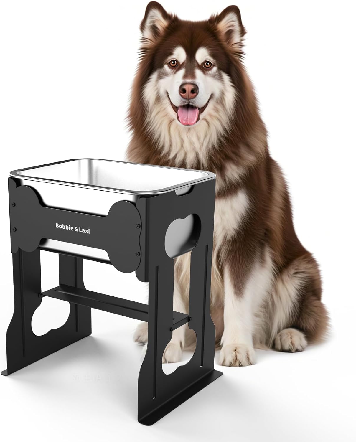 2.4 Gallon Elevated Large Dog Water Bowl,14" Raised Stainless Steel Bowl with Stand for Large Breed, Full Metal Dog Feeding Station for Relief Joint Pressure, Easy Clean for Indoor & Outdoor Uses