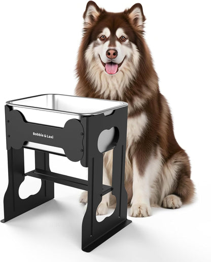 2.4 Gallon Elevated Large Dog Water Bowl,14" Raised Stainless Steel Bowl with Stand for Large Breed, Full Metal Dog Feeding Station for Relief Joint Pressure, Easy Clean for Indoor & Outdoor Uses