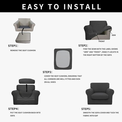 Easy-Going 100% Dual Waterproof 4 Pieces Stretch Soft Couch Cover for Dogs, Sofa Slipcover for 3 Separate Cushion Couch Leakproof Furniture Protector for Kids, Pets Dark Gray