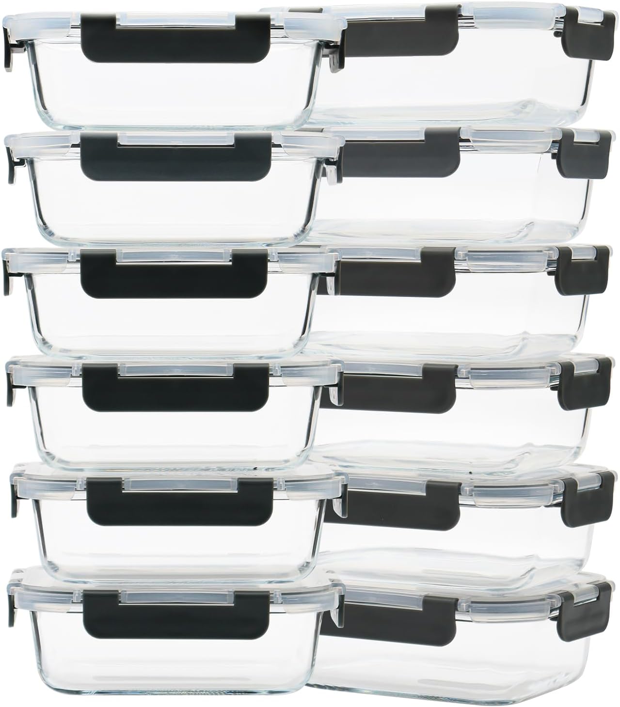 GULFLIN 24-Piece Small Glass Food Storage Containers with Lids Airtight, 1.5 Cup Meal Prep Containers Set, Microwave&Dishwasher Safe, Leak-Proof, BPA-Free, Grey
