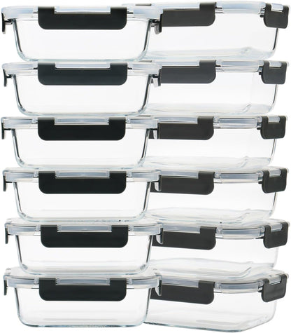GULFLIN 24-Piece Small Glass Food Storage Containers with Lids Airtight, 1.5 Cup Meal Prep Containers Set, Microwave&Dishwasher Safe, Leak-Proof, BPA-Free, Grey