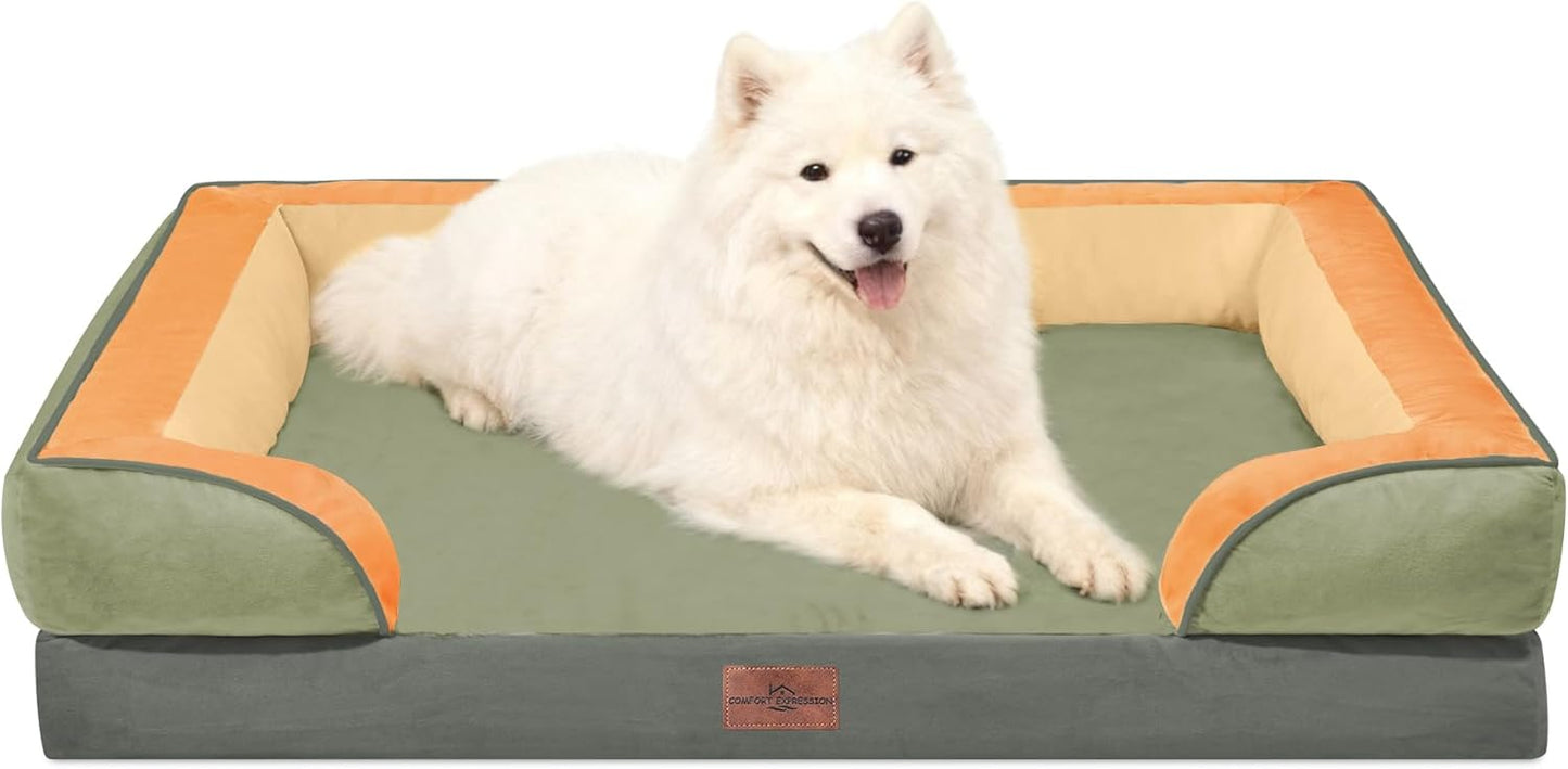 Comfort Expression Orthopedic Dog Bed for Extra Large Dogs 42x30 Inch, Waterproof Egg Crate Foam XL Pet Bed with Removable Bolsters, Dog Couch with Washable Cover & Non-Slip Bottom, Grey - Colors A