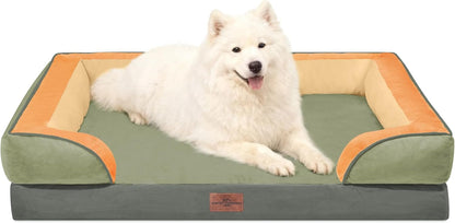 Comfort Expression Orthopedic Dog Bed for Extra Large Dogs 42x30 Inch, Waterproof Egg Crate Foam XL Pet Bed with Removable Bolsters, Dog Couch with Washable Cover & Non-Slip Bottom, Grey - Colors A