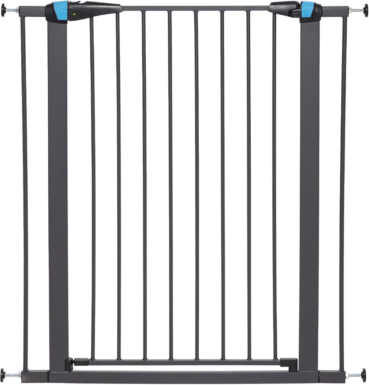 MidWest Homes for Pets 39 Inches Tall Walk-Though Steel Pet Gate, Pressure Mounted Dog Gatewith Glow Strip Measures 29-38 Inches Wide & Includes Two 3-Inch-Wide Extensions, Graphite