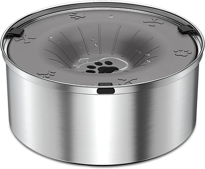 SCHITEC Dog Water Bowl No Spill 1.2L/40oz Slow Drinking Anti-Splash Stainless Steel Dog Bowl with Floating Disk, Spill Proof Pet Travel Water Dispenser for Sloppy Messy Drinkers(Light Gray)