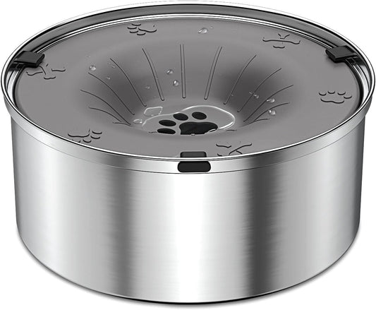 SCHITEC Dog Water Bowl No Spill 1.2L/40oz Slow Drinking Anti-Splash Stainless Steel Dog Bowl with Floating Disk, Spill Proof Pet Travel Water Dispenser for Sloppy Messy Drinkers(Light Gray)