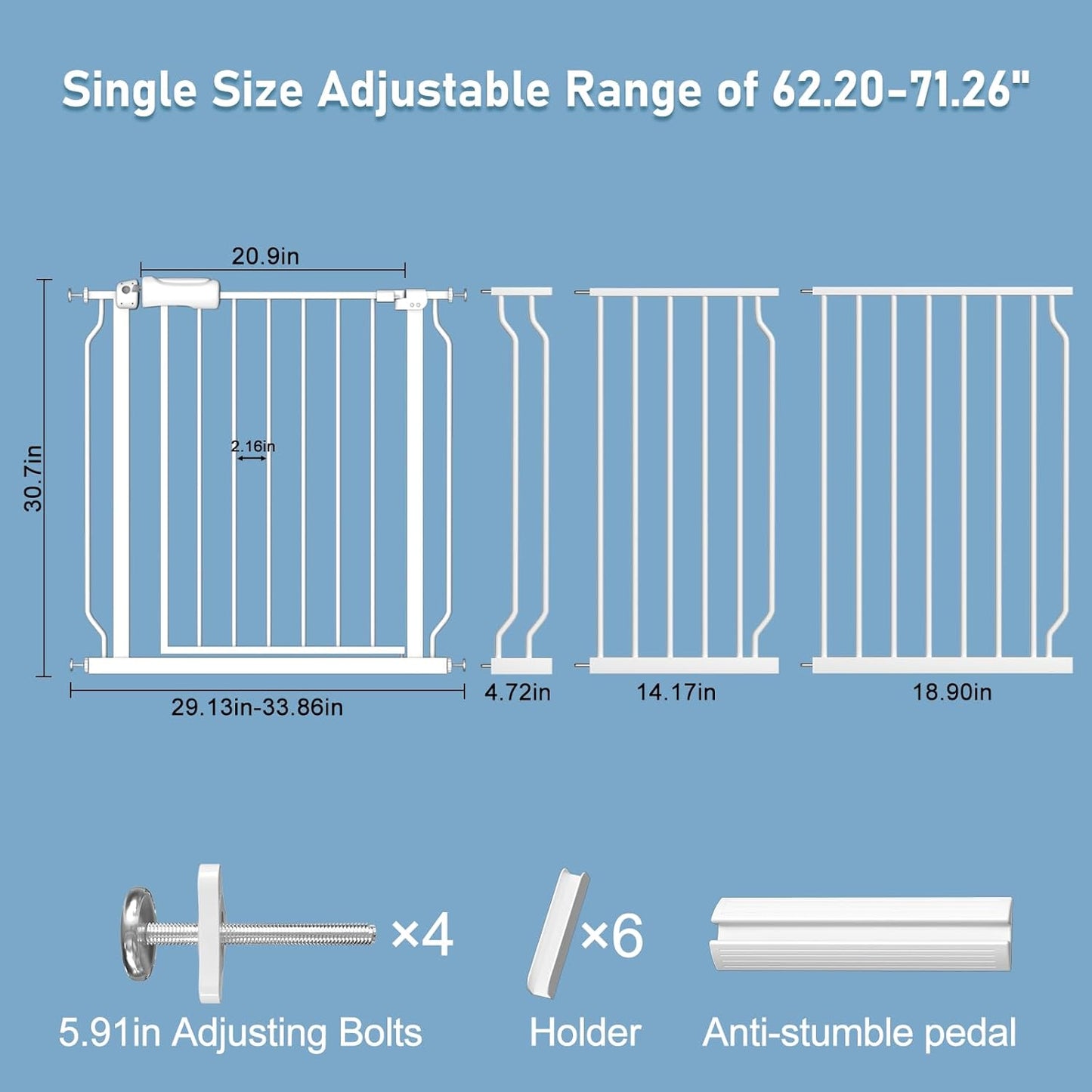 ALLAIBB Extra Wide Pressure Mount Baby Gate Auto Close Metal Child Dog Pet Safety Gates with Walk Through for Stairs,Doorways,Kitchen and Living Room (62.02-66.93"/158-170cm)