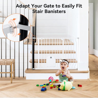 COMOMY 29.5-48.4" Baby Gate with Adjustable Cat Door,Extra Wide Metal Cat Gate for Stairs Doorways, Auto Close Dog Gate with Pet Door for House, Pressure Mounted Easy Walk Through (30" Tall, Black)