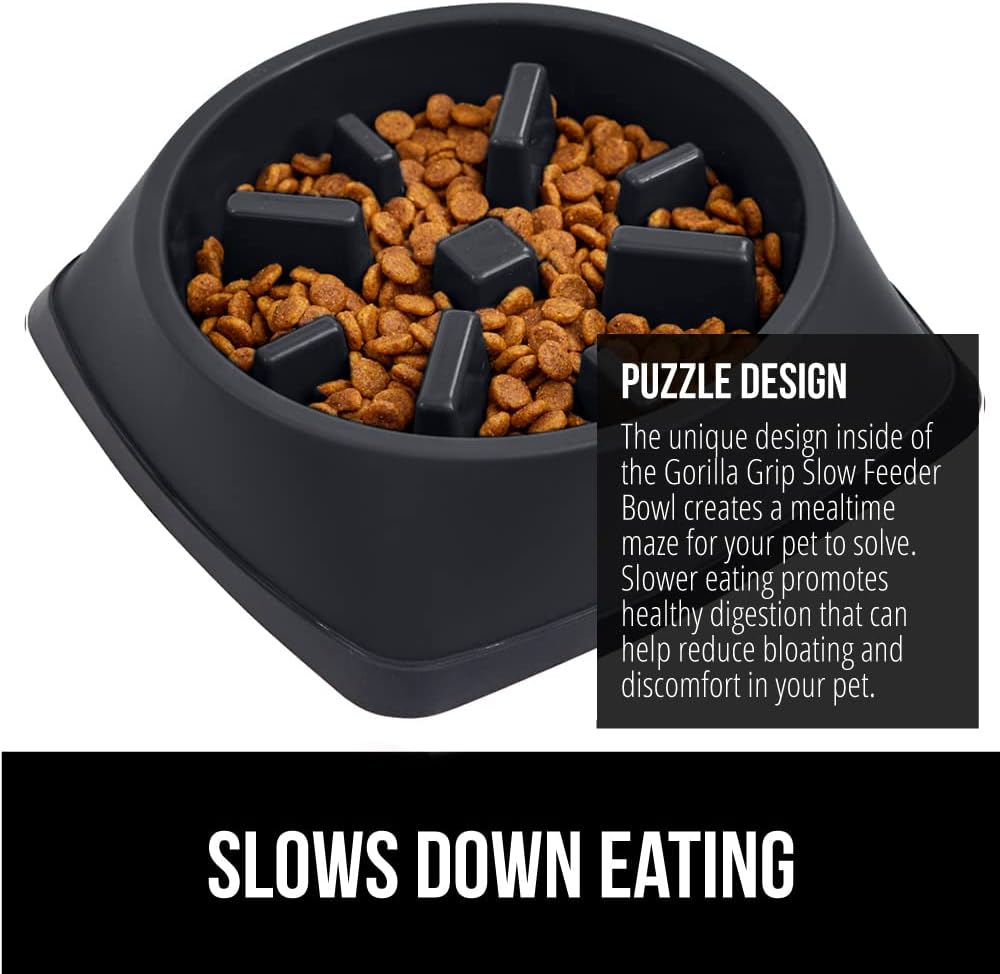 GORILLA GRIP® Patented BPA Free Slow Feeder Dog Bowls, Interactive Puzzle Toy for Dogs and Cats Food Training Enrichment, Keeps Pets Busy and Prevents Puppy Overeating, Small Breeds, 1 Cup, Gray