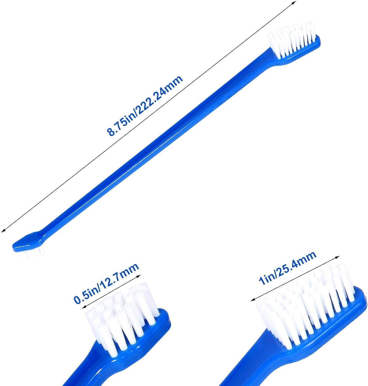 Newday 50 Pack Dual Ended Long Dog & Cat Toothbrush, Pet Safe Super Soft Bristles for Pet Dog Puppy Kitten Dental & Oral Care Teeth & Gums, Pet toothbrushes in Box, Bulk Individual polybag (Colorful)