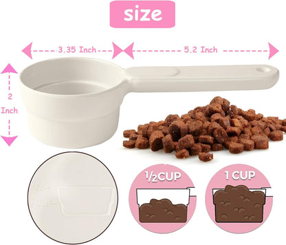 Joyinjojo Dog Food Scoop 1 Cup 1/2 Cup - Melamine Dog Food Measuring Cup, Pet Food Scoop for Dog Cat...Comfortable Long Handle for Easy to Scoop Food