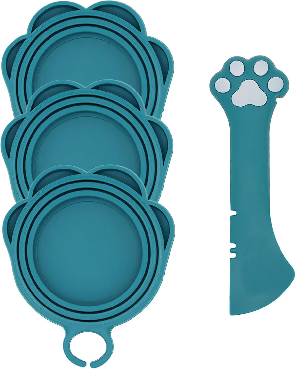 Pet Can Opener & 3 Pcs Cat Food Can Lids | Universal BPA Free Silicone Covers & Multi-Function Wet Food Spoon for Cat and Dog Food(Dark Blue)