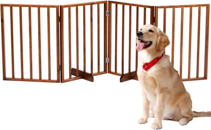 BONNLO Free Standing Dog Gate Indoor, Foldable Pet Gate for Dogs and Puppy, 24" Height Wooden Dog Gates for Doorways Extra Wide/Stairs/Hallways (Walnut, 3 Panel)