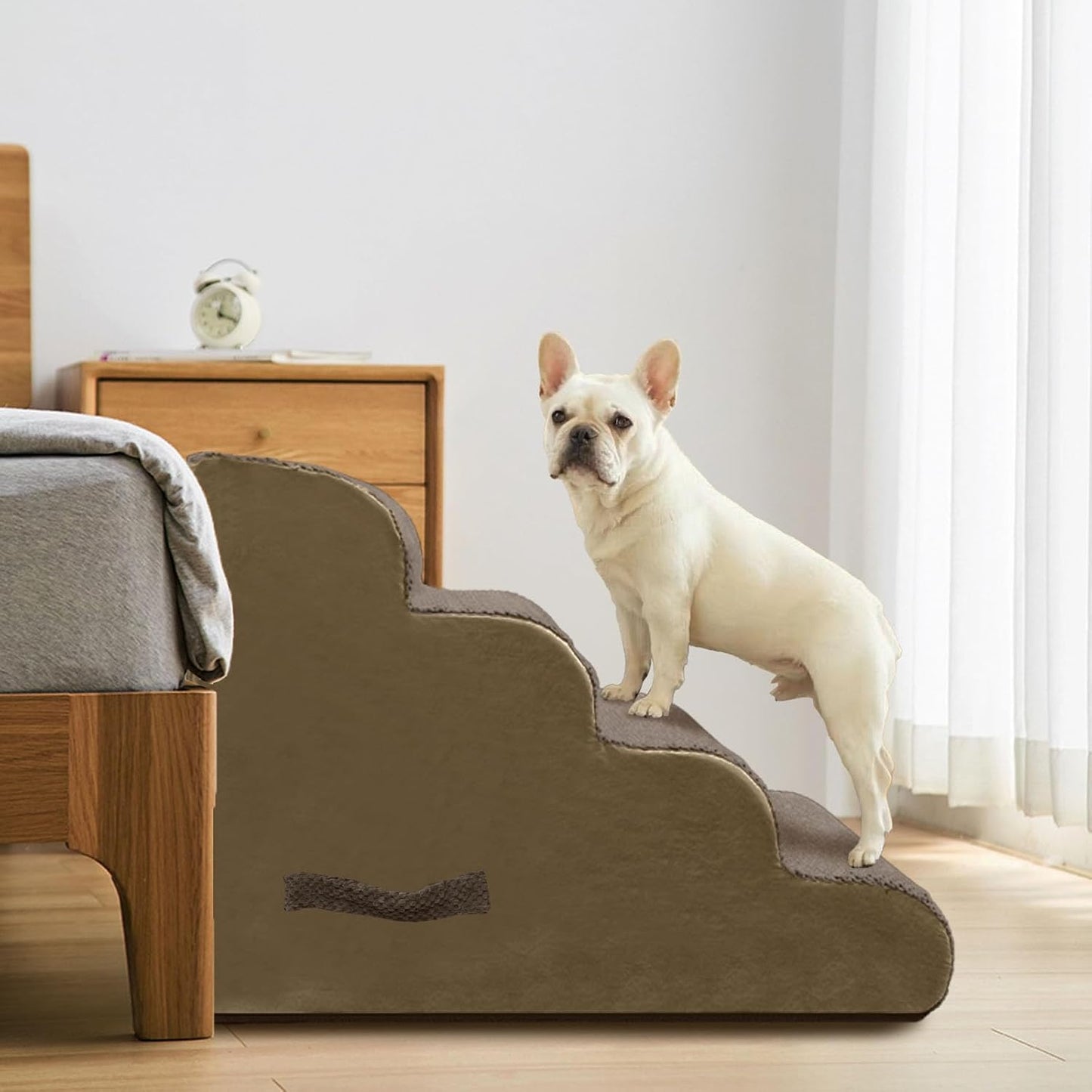 PAWSCRAT Pet Stairs for Dogs 4-Step, 19.6" H Pet Stairs for High Bed, Couch Sofa & Chair, 30D Material Soft Foam Dog Steps with Non-Slip Bottom Surface Removable Washable Cover, Grey