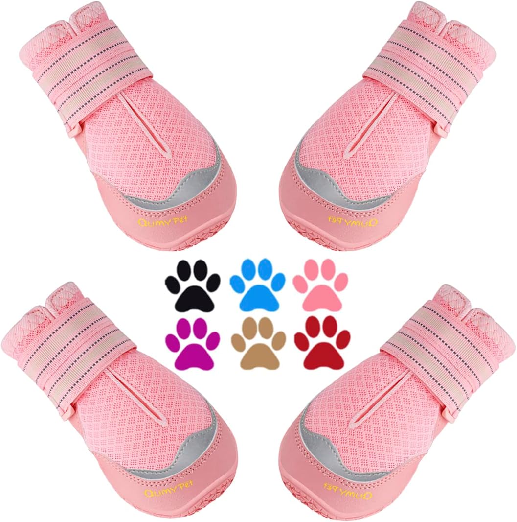 QUMY 4PCS Dog Boots for Large Dogs, Medium Dog Shoes & Paw Protectors for Hot Pavement, Summer Heat Protection, Mesh Breathable Nonslip Dog Booties for Hardfloors, Walking Running Hiking Black Size 6
