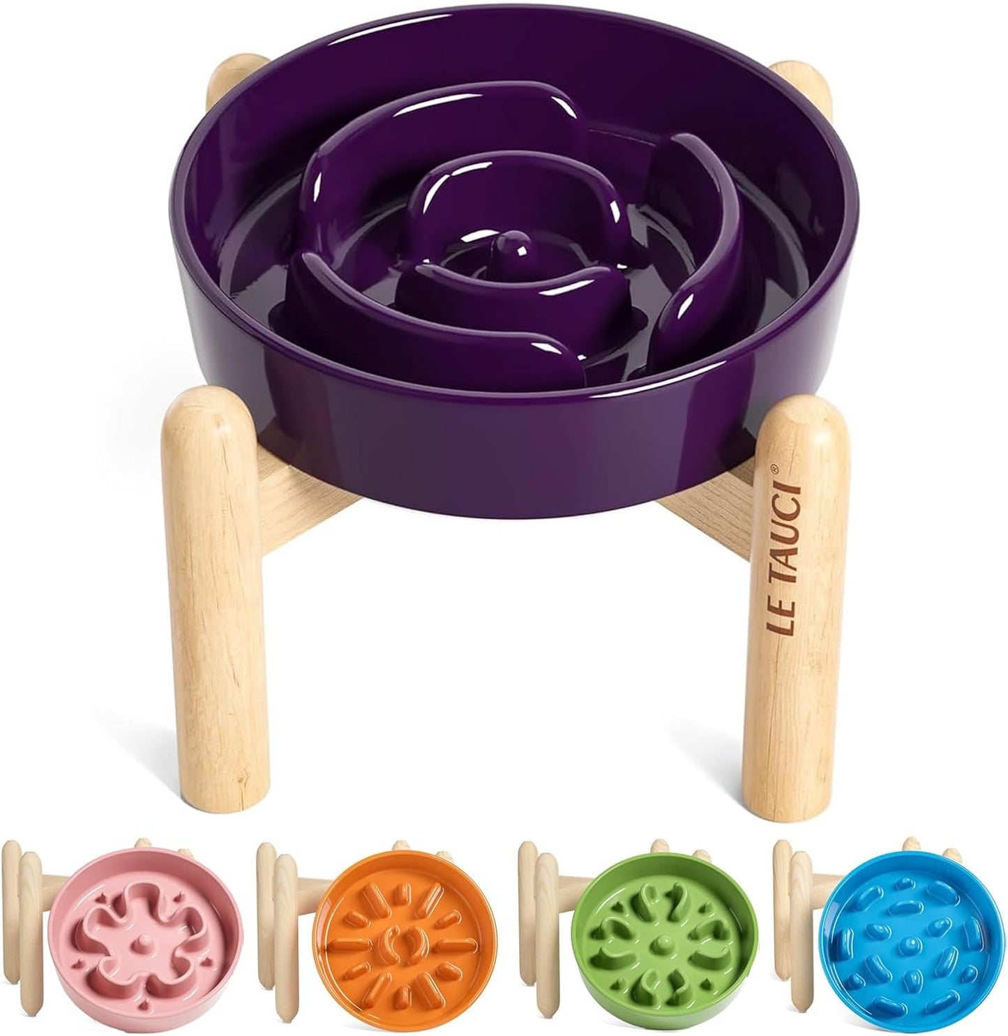LE TAUCI Dog Bowls Slow Feeder Ceramic, 1.5 Cup Slow Feeding Bowl for Small and Medium Breed, Puzzle Dog Food Bowl for Fast Eater, Maze Purple