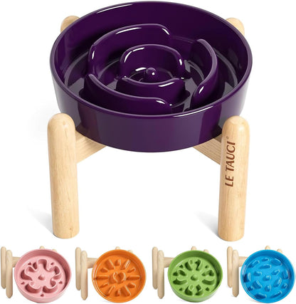 LE TAUCI Dog Bowls Slow Feeder Ceramic, 1.5 Cup Slow Feeding Bowl for Small and Medium Breed, Puzzle Dog Food Bowl for Fast Eater, Maze Purple