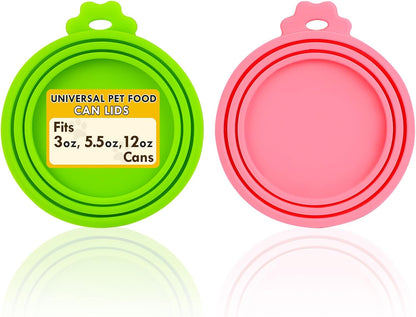 Lydia’s Deal Pet Food Can Covers 2-Pack, Thick Silicone Universal Can Lids for Dog & Cat Food, Fits 3oz/5.5oz/12oz, Airtight Seal, Durable & Dishwasher Safe, Easy Grip with Spoon (Blue & Orange)
