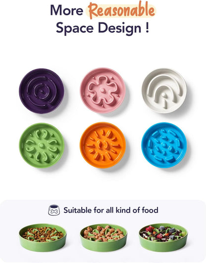 LE TAUCI Dog Bowls Slow Feeder Ceramic, 1.5 Cup Slow Feeding Bowl for Small and Medium Breed, Puzzle Dog Food Bowl for Fast Eater, Maze Purple