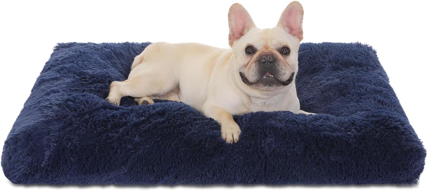 Bedfolks Waterproof Dog Crate Bed, Plush With Removable Washable Cover, Faux Fur Crate Pad for Medium Dogs, Fluffy Kennel 29"x21", Dark Grey