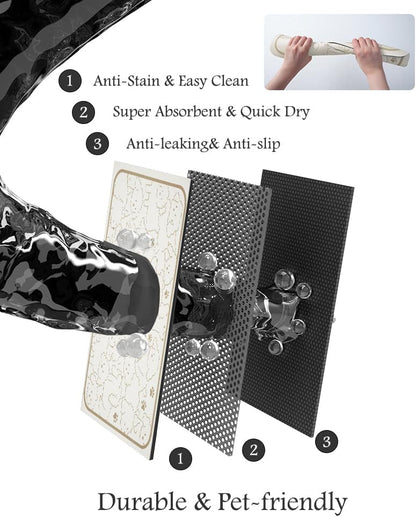 PADOOR Pet Feeding Mat-Absorbent Dog Mat for Food and Water Bowl-No Stains Easy Clean Dog Food Mat-Quick Dry Water Dispenser-Puppy Supplies Accessories