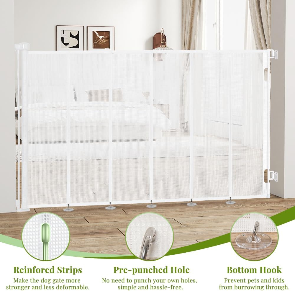47" Extra Tall Retractable Baby Gates, Extends to 71" Wide, ExtraTall Retractable Safety Gate with Reinforced Strips, Retractable Tall Dog Gates for Doorways Mesh Baby Pet Gates Indoor, Grey