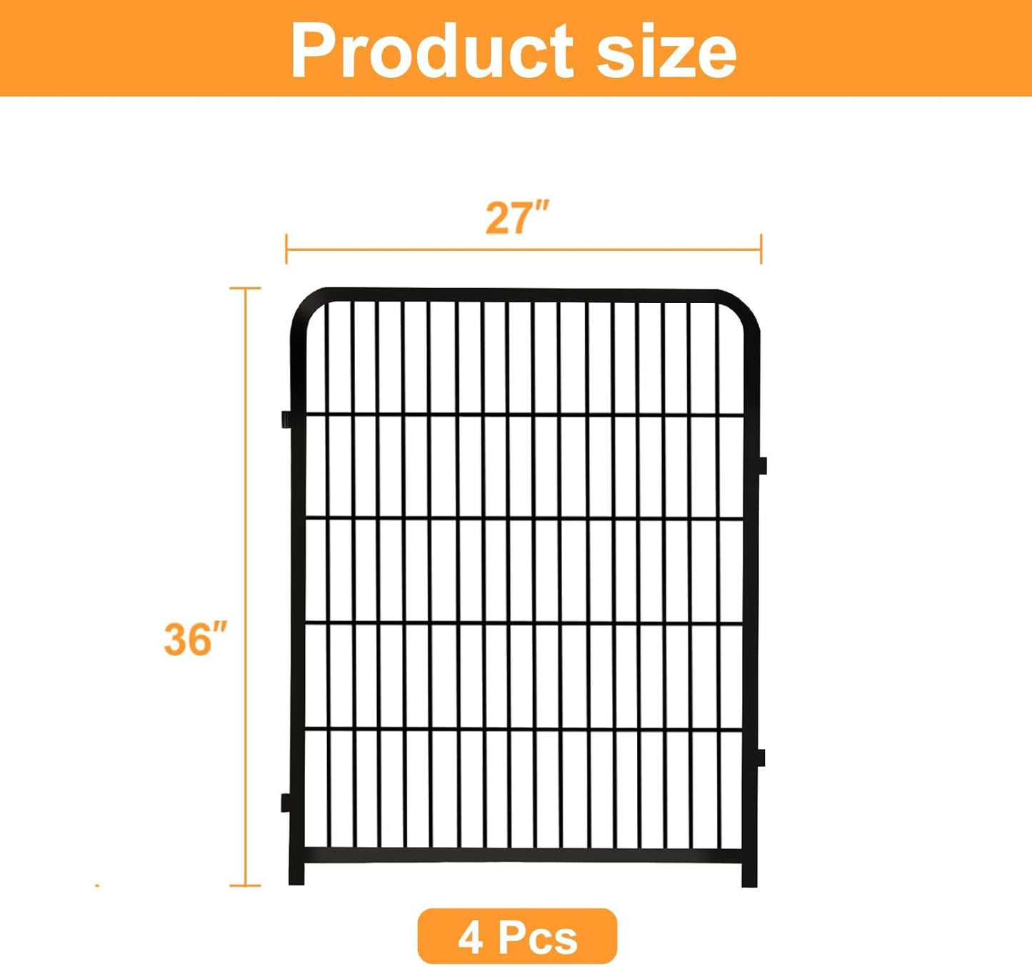 Getlay 36 in(H) Garden Fence, Wide Gate Low Threshold, 10 Panels Total 22.1 Ft(L) Heavy Duty Iron Animal Barrier Fence for Yard,Suitable for Indoor Or Outdoor Dog Fencing,Garden Border Fence