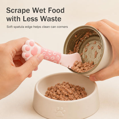 Meow&Woof Cover for Pet Can Food/Cat Wet Food Spoon/Lid for Dog Cans/Cute Paw Shape One Lid One Spoon Pack (Gray)