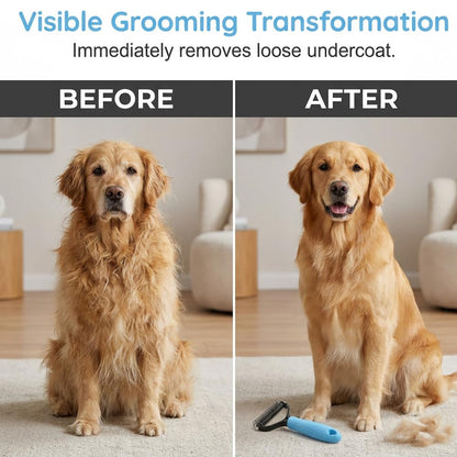 Dematting Comb for Dogs and Cats, Double-Sided Tooth Dematting Comb Undercoat Rake Pet Grooming Brush for Shedding, Detangler Comb for Long Haired Dogs Cats (Big Blue)