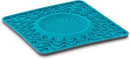 Messy Mutts Silicone Therapeutic Licking Bowl Mat | 10" x 10" | Slow Feeder Mat for Boredom & Anxiety | Lick Pad for Dogs & Cats (Blue)