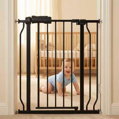 Extra Wide Baby Gate Tension Indoor Safety Gates Black Metal Large Pressure Mounted Pet Gate Walk Through Long Safety Dog Gate for The House Doorways Stairs (62.2"-66.93"/158-170CM, Black)