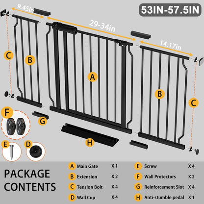 Fairy Baby Extra Wide Baby Gate Black 57.5-62 Inch Wide, Walk Through Pressure Mounted No Drill for Doorways, Long and Large Tension Dog Gates for Pet and Kids