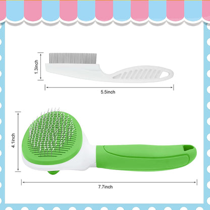 Cat Brushes for Indoor Cats, Dog Brush for Shedding with Metal Cat Comb, Self Cleaning Pet Hair Brush with Release Button for Grooming Kitten(Pink)