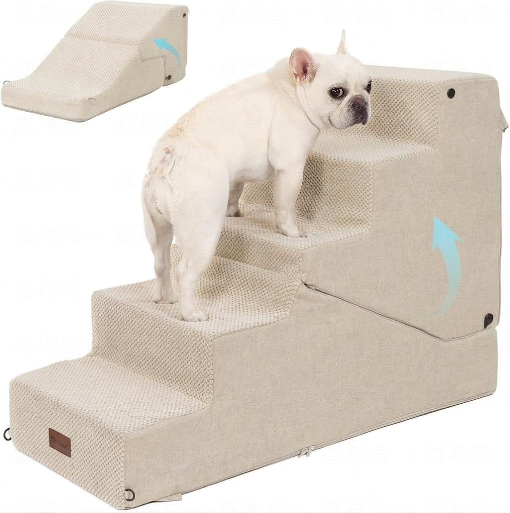 4-Step Dog Stair and Ramp for Small Dogs and Cats, Pet Steps for Bed with Non-Slip Bottom, Grey
