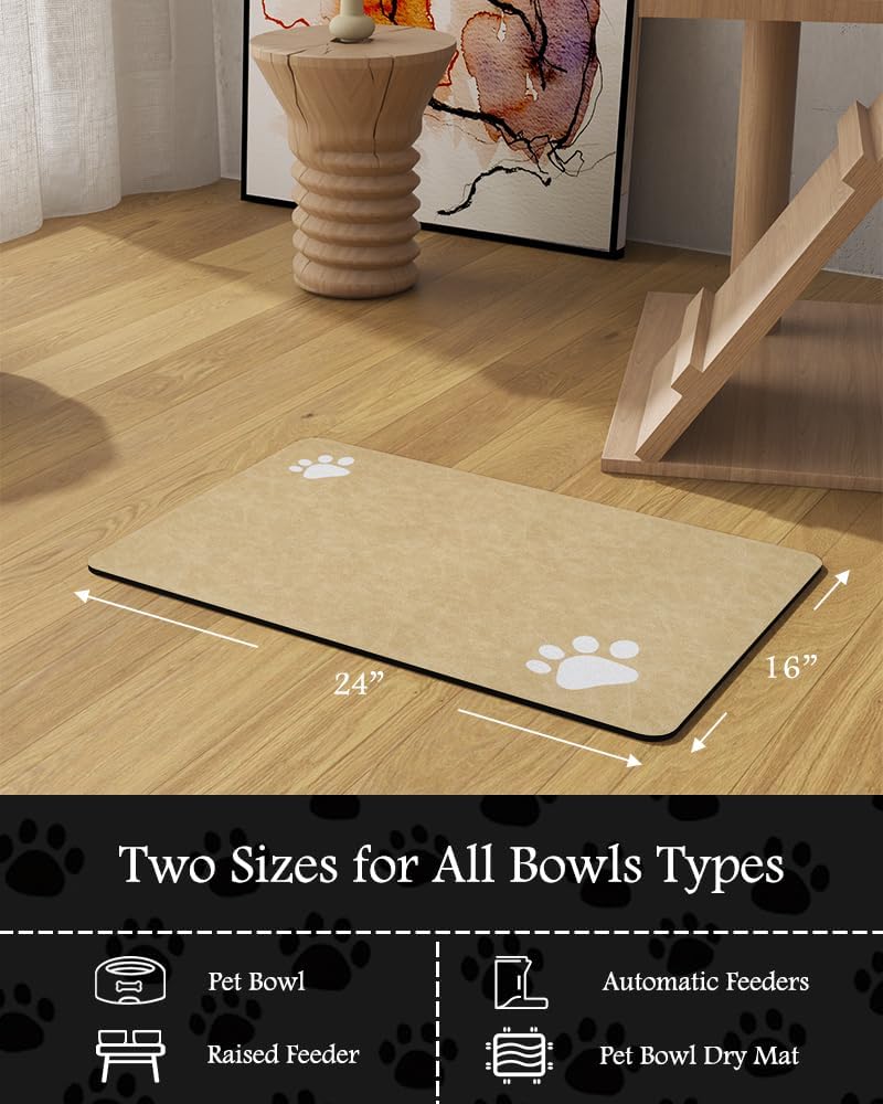 PADOOR Pet Feeding Mat-Absorbent Dog Mat for Food and Water Bowl-No Stains Easy Clean Dog Food Mat-Quick Dry Water Dispenser-Puppy Supplies Accessories