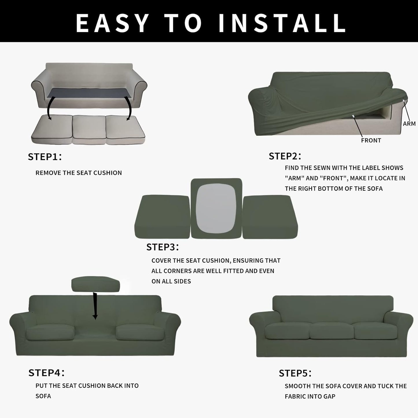 Easy-Going 100% Dual Waterproof 4 Pieces Stretch Soft Couch Cover for Dogs, Sofa Slipcover for 3 Separate Cushion Couch Leakproof Furniture Protector for Kids, Pets Dark Gray