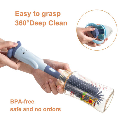 Chemimoso Cup Cleaning Brush, Silicone Baby Bottle Brush with Stand, Large Handle Water Bottle Brush Cleaner Set, with a Tiny Cup Lid Gap Cleaning Brushes Kit, Pawprint, Pink