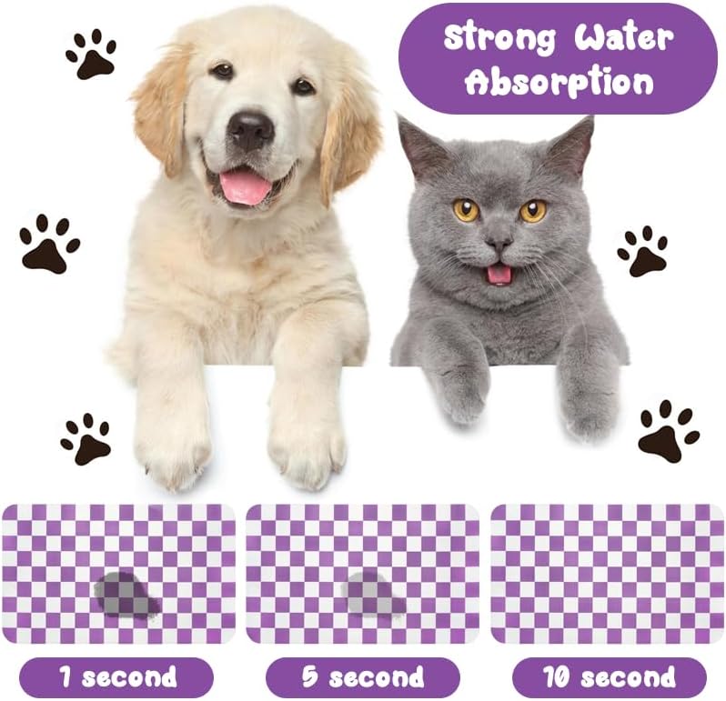 Dog Food Mats for Floors Waterproof, Pet Water Bowl Mats Pet Feeding Absorbent Placemats Plaid 12 * 20 inch