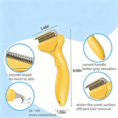 Undercoat Rake for Dogs & Cats, Dematting Deshedding Brush with Release Button, Professional Grooming Comb for Long-Haired Pets, Shedding Tool Removes Matted Fur & Loose Hair