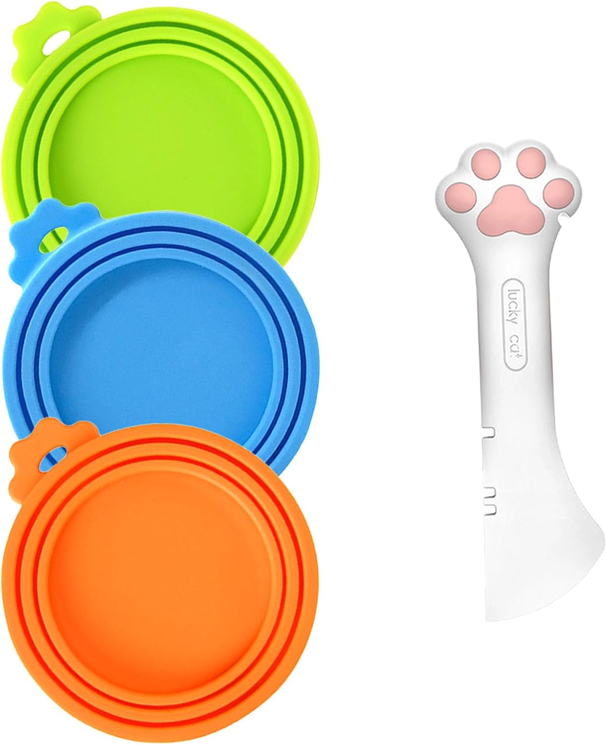 Cat Spoons for Wet Food Pet Can Lid Cover, Silicone Multi-Function Cute Paw Shape Opener Spatula Cat Food Spoon Cat Food Can Lid (Mixing colors)