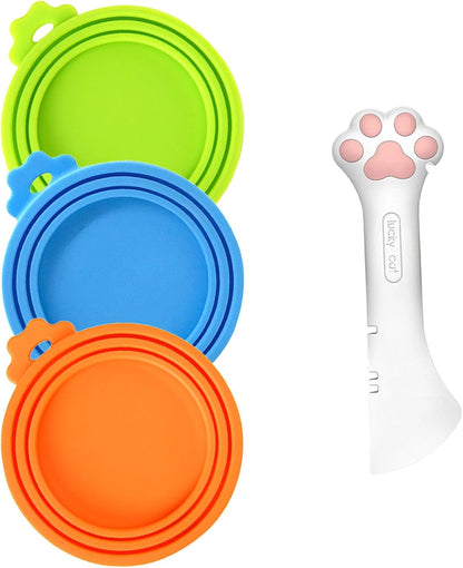 Cat Spoons for Wet Food Pet Can Lid Cover, Silicone Multi-Function Cute Paw Shape Opener Spatula Cat Food Spoon Cat Food Can Lid (Mixing colors)
